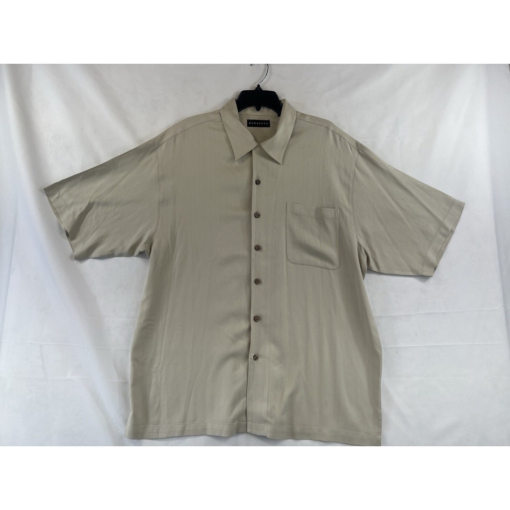 Baracuta Men X-Large Shirt Tan Short Sleeve Button Casual Silk Linen Business XL